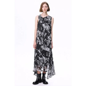 Fabrique Roy Krejberg Devore Burnout Silk Dress Sato Print Cowl Asymmetric XS